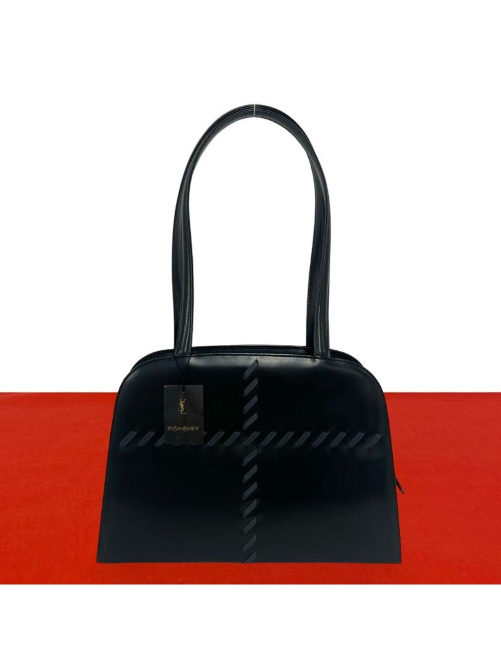 Saint Laurent Logo Stitch Leather Shoulder Bag Black